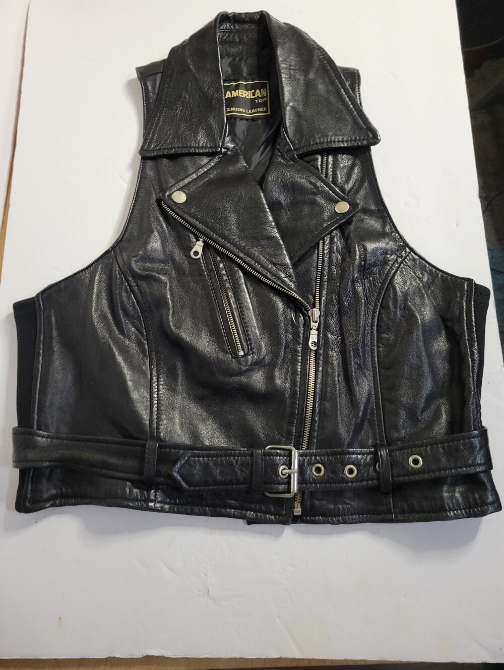 Vintage American Leather Moto Vest Black Belted Womens